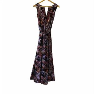 NWOT Wrap Black & Purple Tropical Print Long Flowy Maxi Dress XS